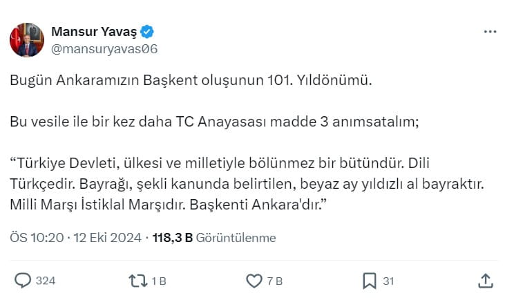 Numan Kurtulmuş’un Anayasa Önerisine Mansur Yavaş’tan Gönderme 1