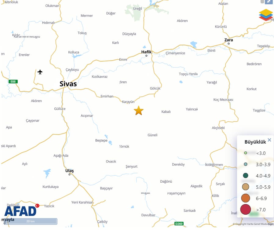 Sivas’ta 4.7 Büyüklüğünde Deprem 1