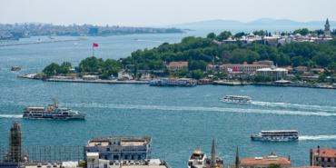 ISTANBUL, TURKEY - MAY 24 : View of buildings along the Bosphorus in Istanbul Turkey on May 24, 2018