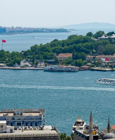 ISTANBUL, TURKEY - MAY 24 : View of buildings along the Bosphorus in Istanbul Turkey on May 24, 2018