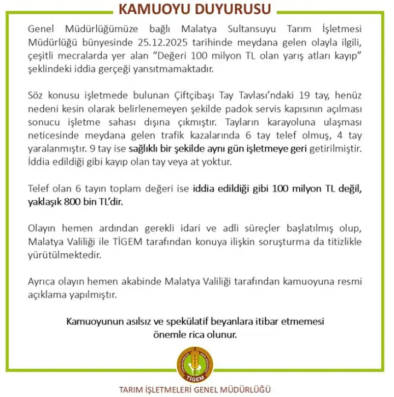 TİGEM'den "100 Milyon TL'lik Kayıp" İddiasına Yalanlama 1
