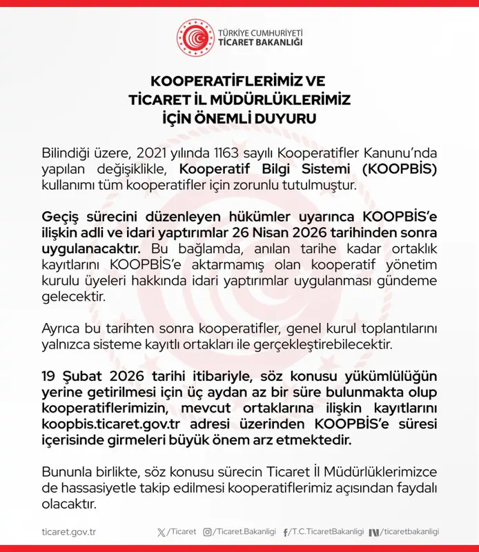 Kooperatifler İçin KOOPBİS'e Kayıt Zorunluluğu Getirildi 1