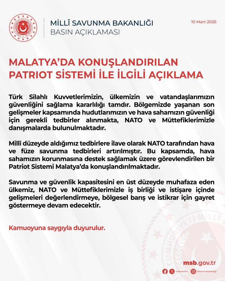 MSB: Malatya’ya Patriot Sistemi Konuşlandırılıyor 1 MSB: Malatya’ya Patriot Sistemi Konuşlandırılıyor 1