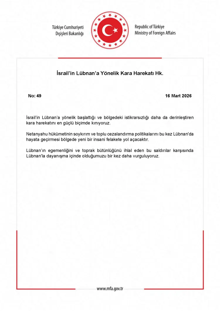 Türkiye'den İsrail'in Lübnan Harekatına Sert Tepki: "İnsani Felaket Kapıda" 1 Türkiye'den İsrail'in Lübnan Harekatına Sert Tepki: "İnsani Felaket Kapıda" 1