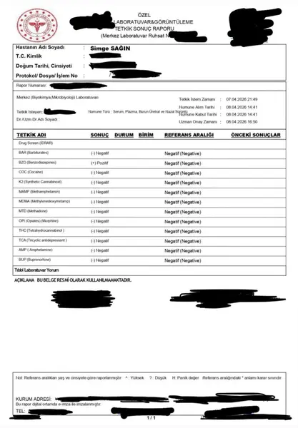 Simge Sağın'ın İdrar Testi Sonuçları Açıklandı 1