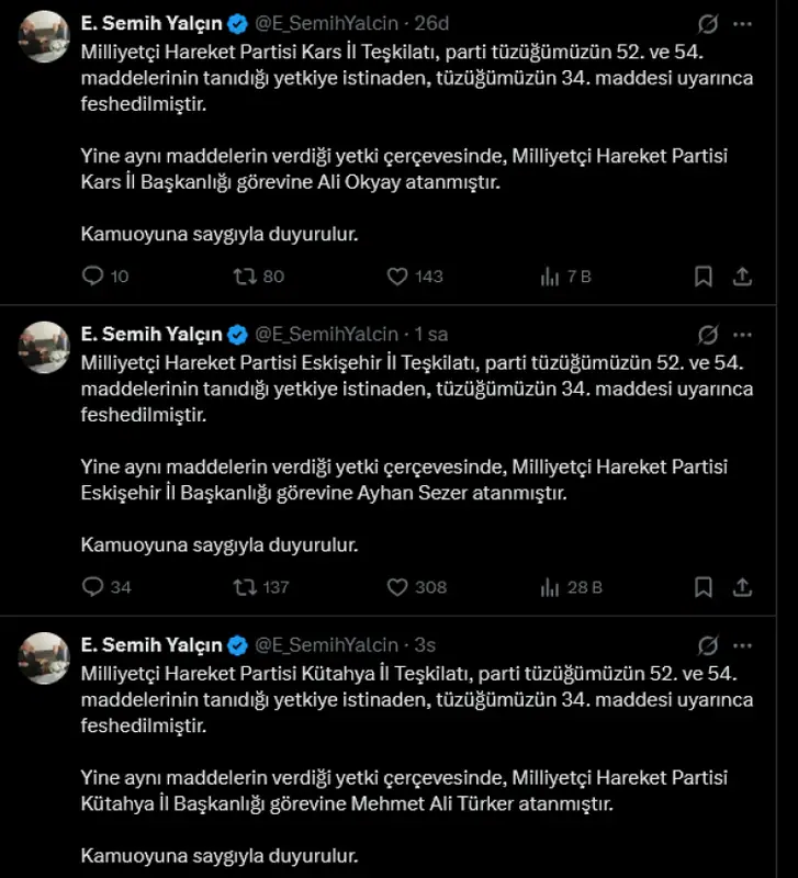 MHP Üç İlde Teşkilat Değişikliğine Gitti: Kütahya, Eskişehir ve Kars'a Yeni Başkan 1 MHP Üç İlde Teşkilat Değişikliğine Gitti: Kütahya, Eskişehir ve Kars'a Yeni Başkan 1