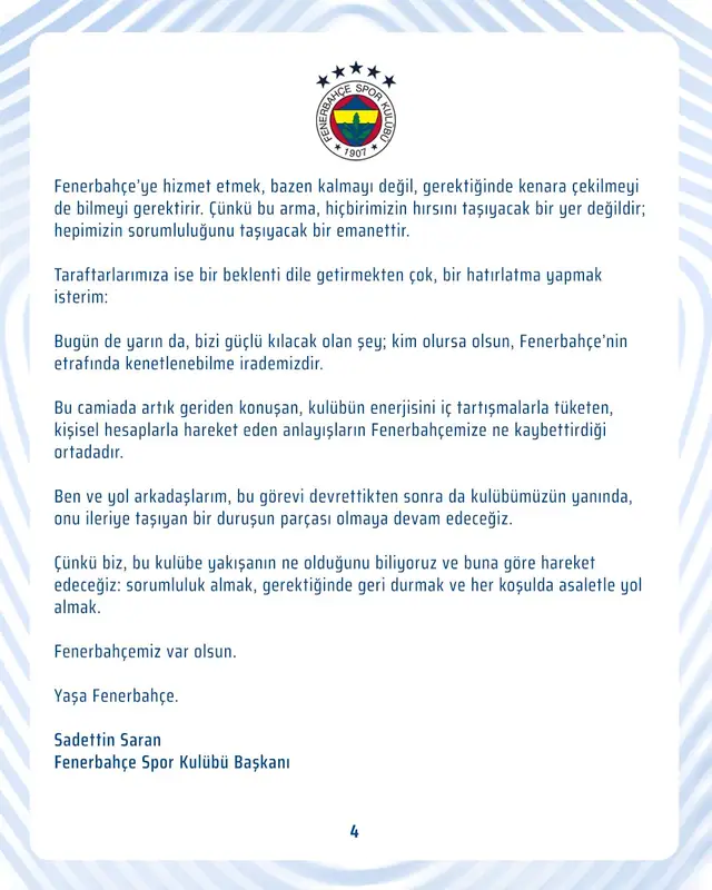 Fenerbahçe Başkanı Saran, Olağanüstü Seçim Tarihini Duyurdu 1 Fenerbahçe Başkanı Saran, Olağanüstü Seçim Tarihini Duyurdu 1
