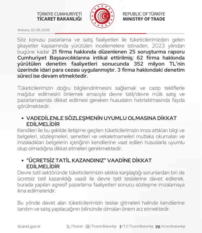 Ticaret Bakanlığı’ndan Devre Mülk Uyarısı! 1
