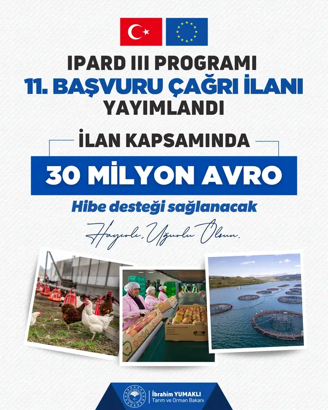 Bakan Yumaklı Duyurdu… IPARD III Programı 11. Başvuru Çağrı İlanı Yayımlandı 1