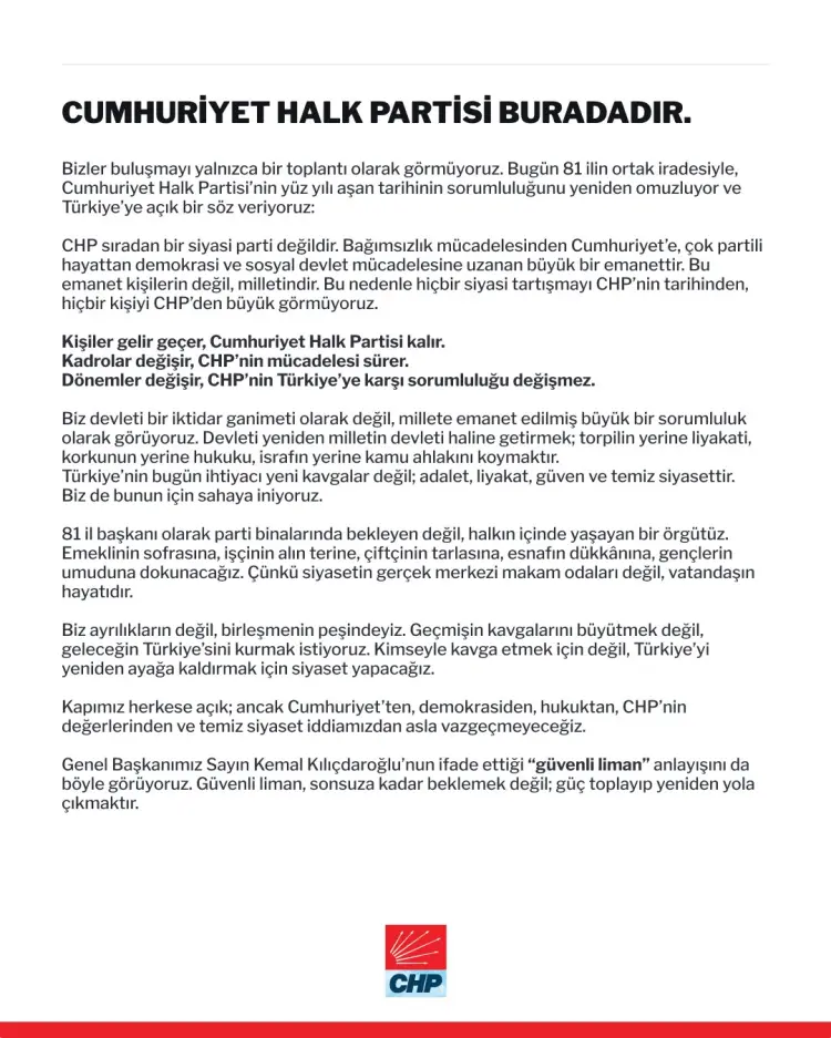 CHP’nin 81 İl Başkanından Ortak Açıklama: “Kişiler Gelir Geçer, Cumhuriyet Halk Partisi Kalır” 1